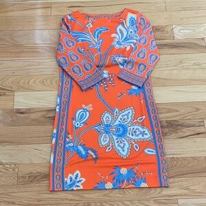 Gretchen Scott Designs Orange and Blue Floral Long Sleeve Dress